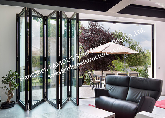 Puerta plegable de aluminio exterior con doble acristalamiento, ruptura térmica, marco metálico estándar, puertas plegables bi
