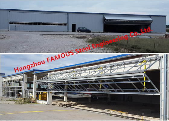 Solución de puertas de hangar bi plegadas verticales de acero ligero de panel único Sistema de puertas hidráulicas de aviones