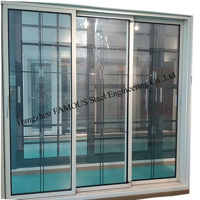 Cuadro de aluminio de la serie 120 de tres pistas 6MM+12A+6MM Puerta corredera de vidrio